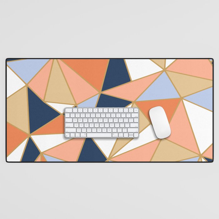 Festive, Geometric Art, Orange, Navy, Blue, Gold, Abstract Art Desk Mat Gallery Image 1
