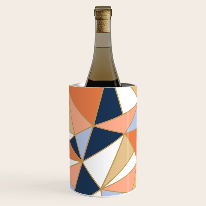 Festive, Geometric Art, Orange, Navy, Blue, Gold, Abstract Art Wine Chiller Gallery Image 1