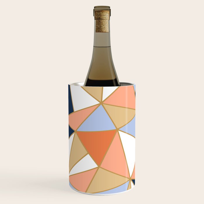 Festive, Geometric Art, Orange, Navy, Blue, Gold, Abstract Art Wine Chiller Gallery Image 3