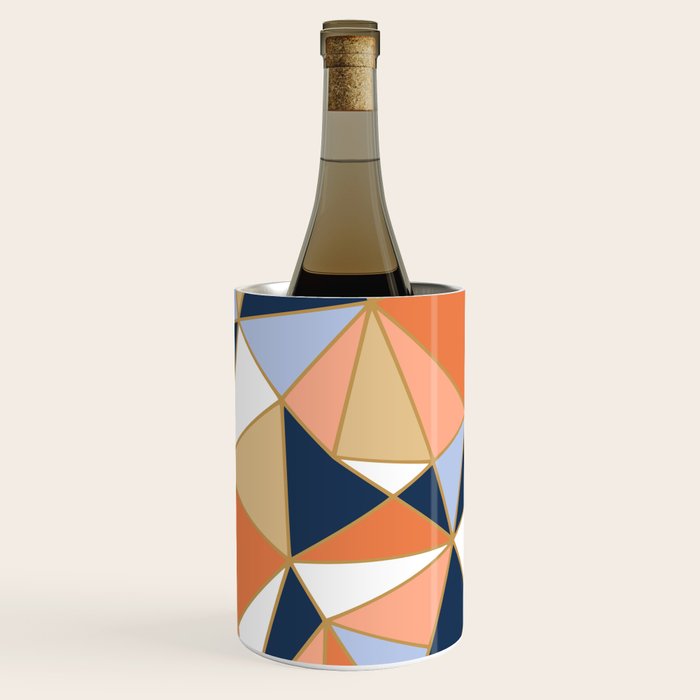 Festive, Geometric Art, Orange, Navy, Blue, Gold, Abstract Art Wine Chiller Gallery Image 2
