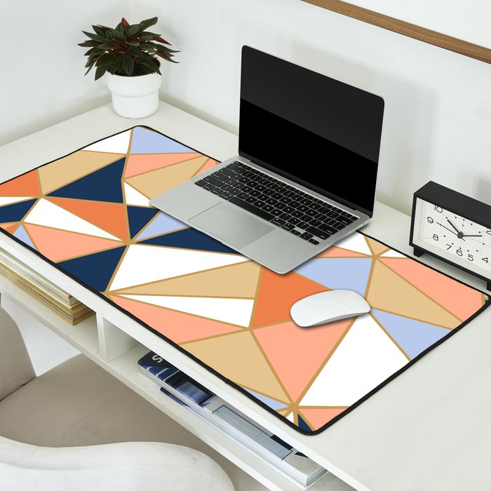 Festive, Geometric Art, Orange, Navy, Blue, Gold, Abstract Art Desk Mat Gallery Image 2