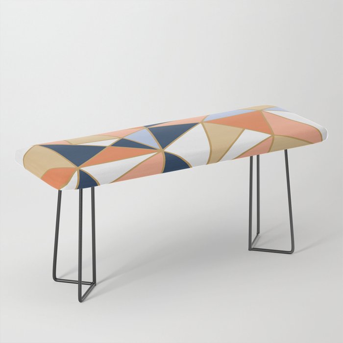 Festive, Geometric Art, Orange, Navy, Blue, Gold, Abstract Art Bench Gallery Image 1