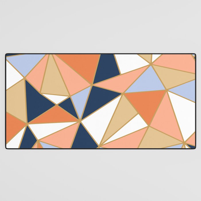 Festive, Geometric Art, Orange, Navy, Blue, Gold, Abstract Art Desk Mat Gallery Image 3