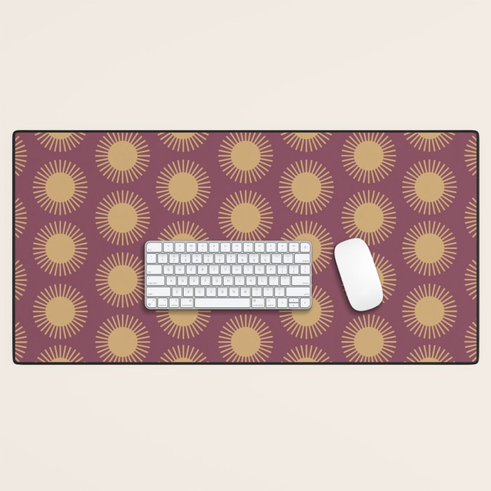 Boho Summer Sun Pattern XI Mauve and Neutral Yellow Desk Mat Gallery Image 1