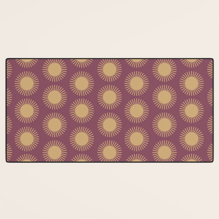 Boho Summer Sun Pattern XI Mauve and Neutral Yellow Desk Mat Gallery Image 3