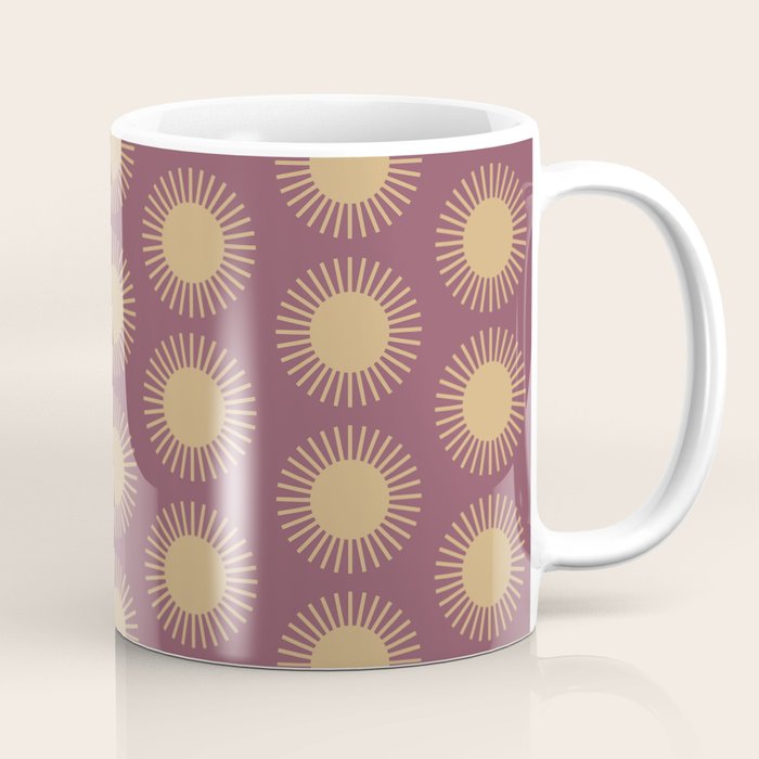 Boho Summer Sun Pattern XI Mauve and Neutral Yellow Coffee Mug Gallery Image 1