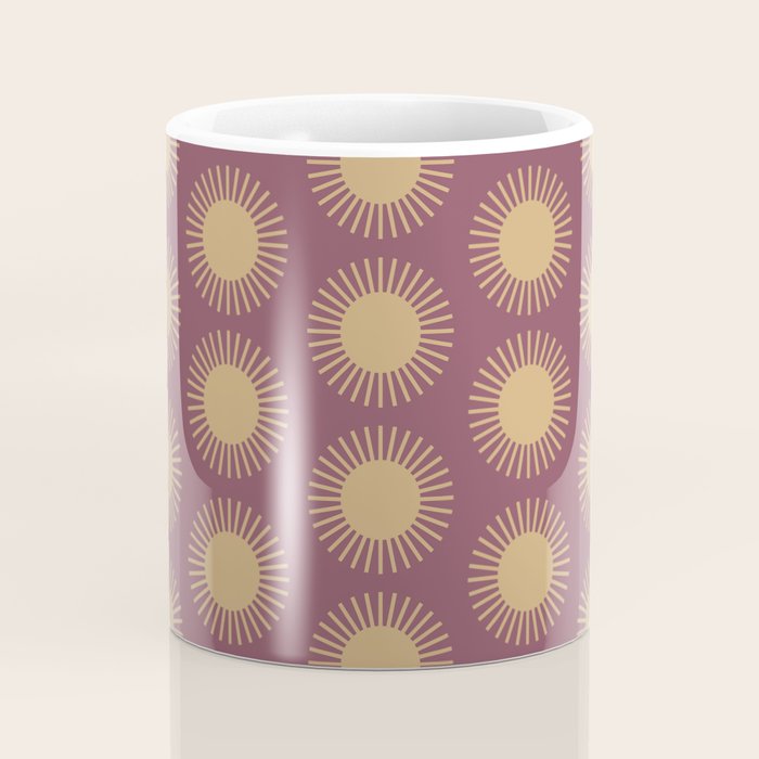 Boho Summer Sun Pattern XI Mauve and Neutral Yellow Coffee Mug Gallery Image 4
