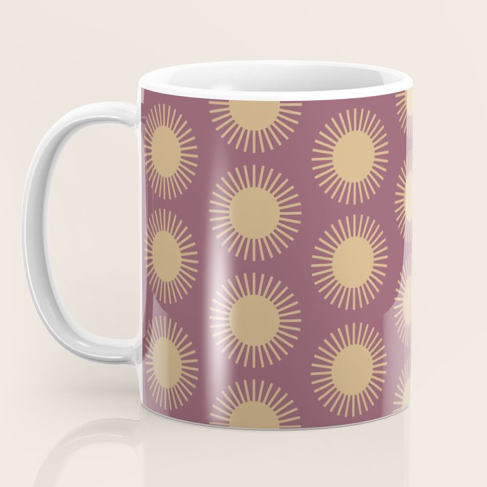 Boho Summer Sun Pattern XI Mauve and Neutral Yellow Coffee Mug Gallery Image 3
