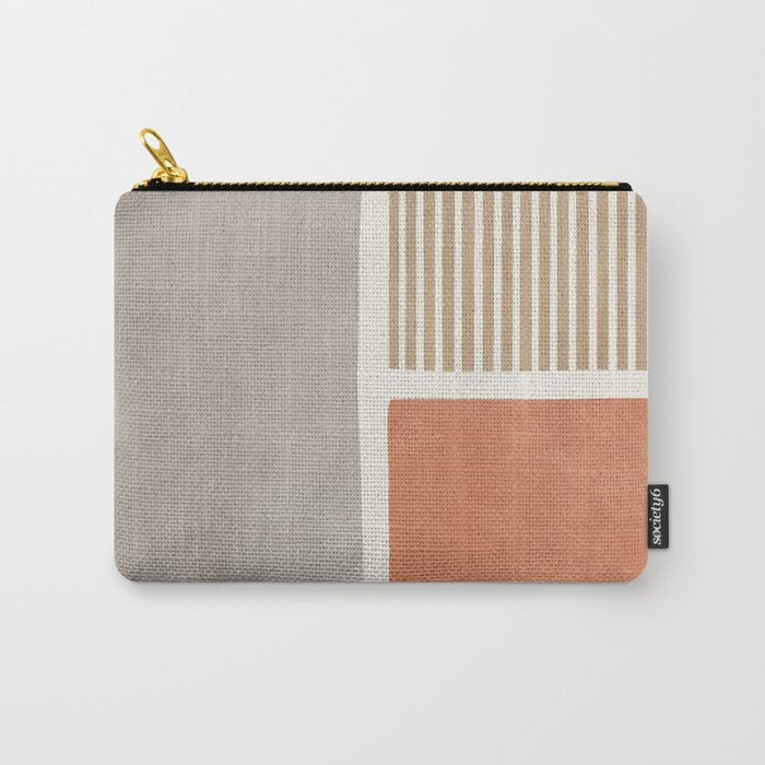 Terracotta Beige Tan Bold Lines Artwork Carry All Pouch Gallery Image 1