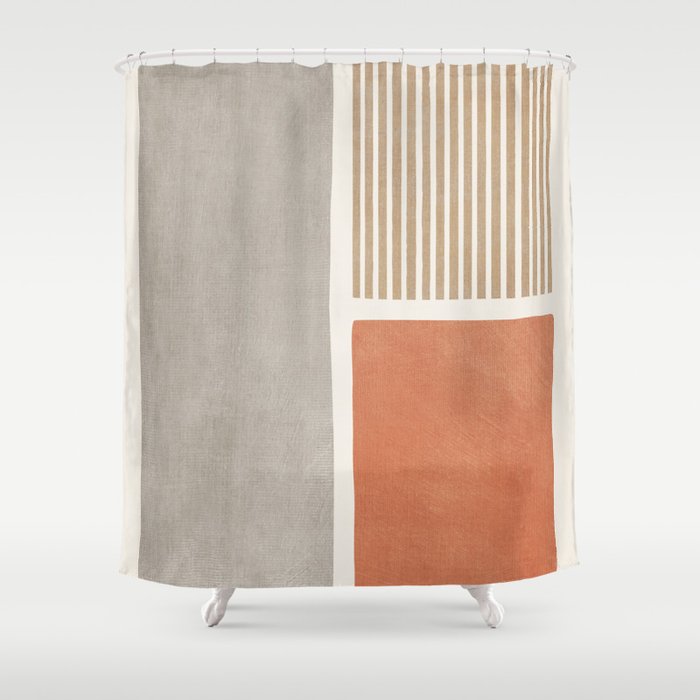 Terracotta Beige Tan Bold Lines Artwork Shower Curtain Gallery Image 1