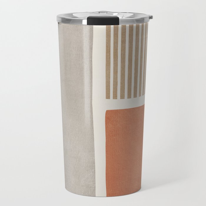 Terracotta Beige Tan Bold Lines Artwork Travel Mug Gallery Image 1