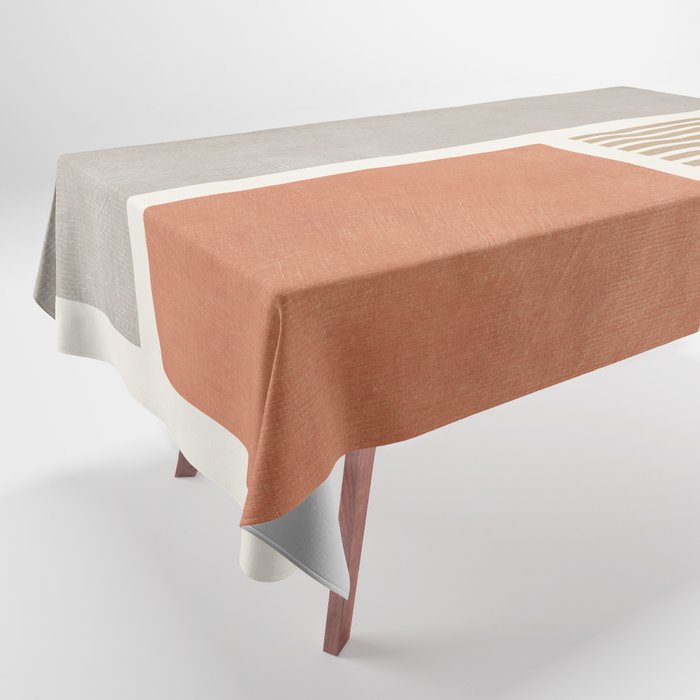 Terracotta Beige Tan Bold Lines Artwork Tablecloth Gallery Image 1