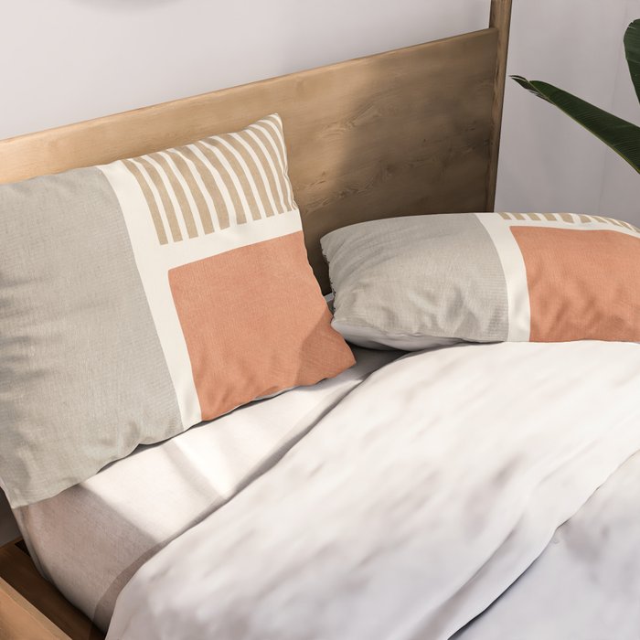 Terracotta Beige Tan Bold Lines Artwork Pillow Sham Gallery Image 2
