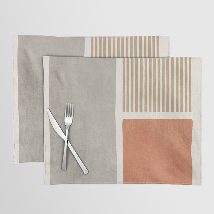 Terracotta Beige Tan Bold Lines Artwork Placemat Gallery Image 1