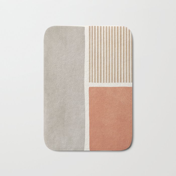 Terracotta Beige Tan Bold Lines Artwork Bath Mat Gallery Image 1