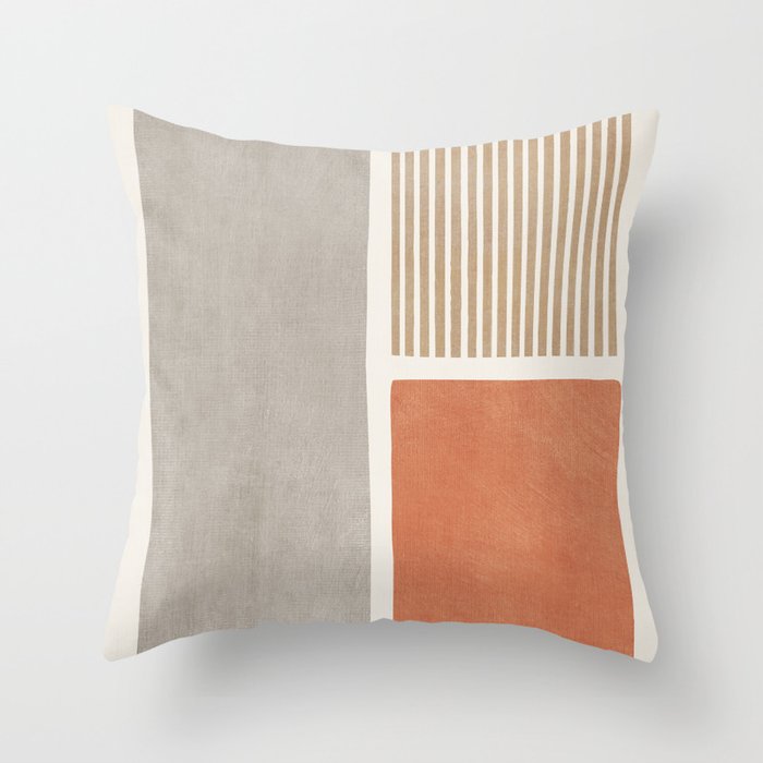 Terracotta Beige Tan Bold Lines Artwork Throw Pillow Gallery Image 6