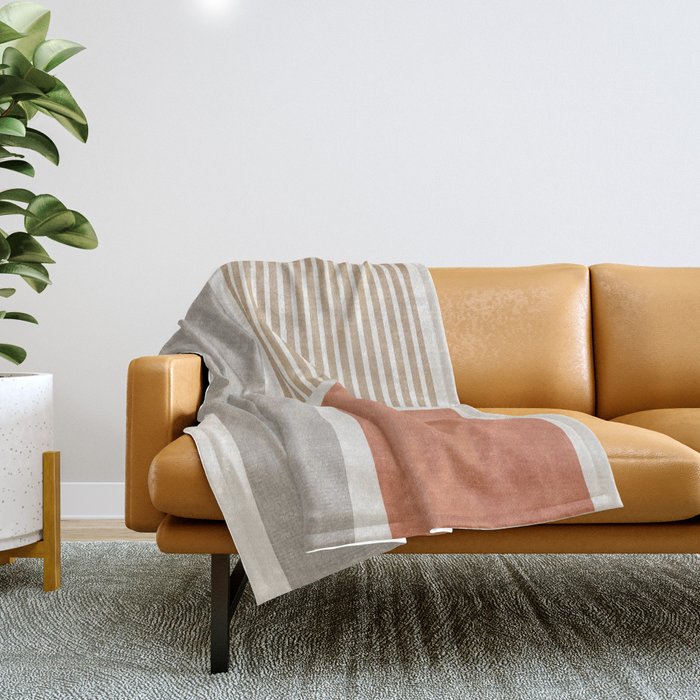 Terracotta Beige Tan Bold Lines Artwork Throw Blanket Gallery Image 1