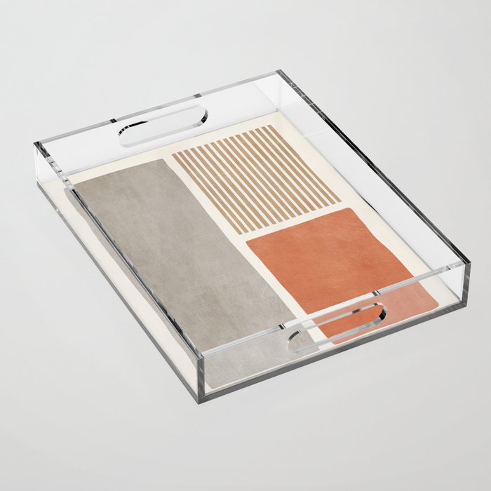 Terracotta Beige Tan Bold Lines Artwork Acrylic Tray Gallery Image 1