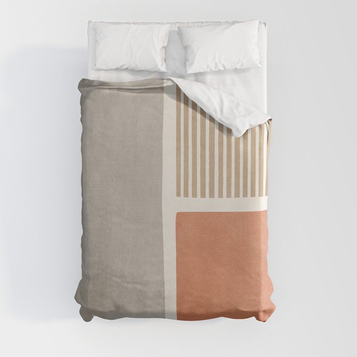 Terracotta Beige Tan Bold Lines Artwork Duvet Cover Gallery Image 3