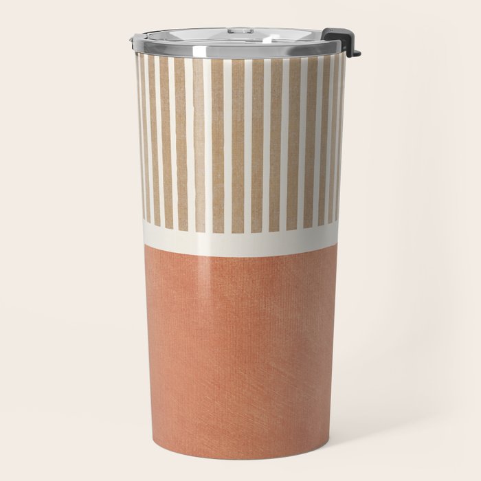 Terracotta Beige Tan Bold Lines Artwork Travel Mug Gallery Image 2