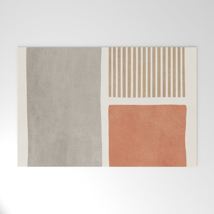 Terracotta Beige Tan Bold Lines Artwork Welcome Mat Gallery Image 1
