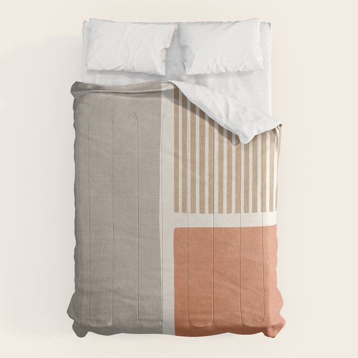 Terracotta Beige Tan Bold Lines Artwork Comforter Gallery Image 1