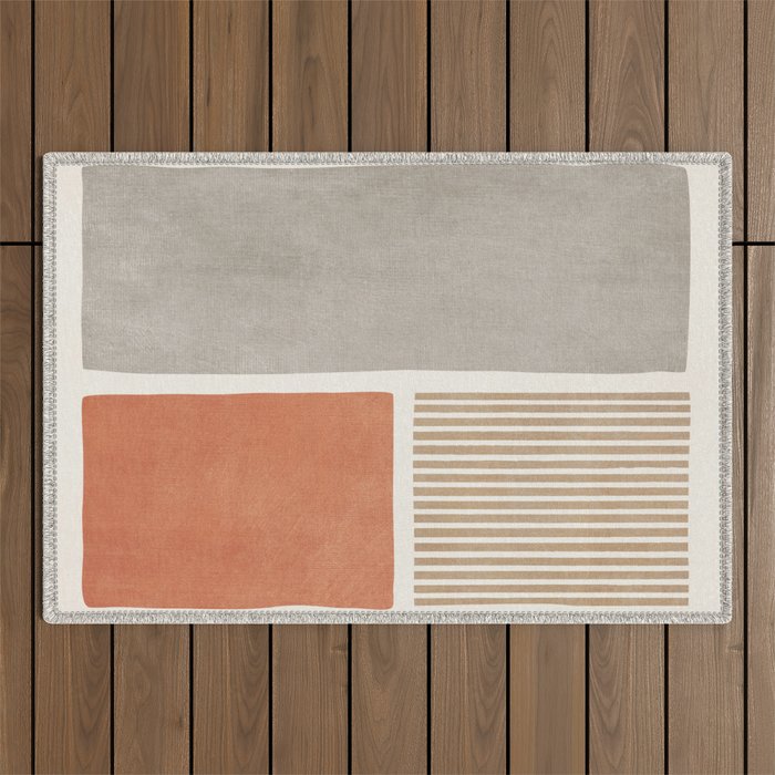 Terracotta Beige Tan Bold Lines Artwork Outdoor Rug Gallery Image 1