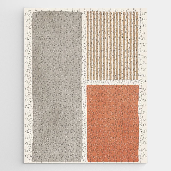 Terracotta Beige Tan Bold Lines Artwork Jigsaw Puzzle Gallery Image 1