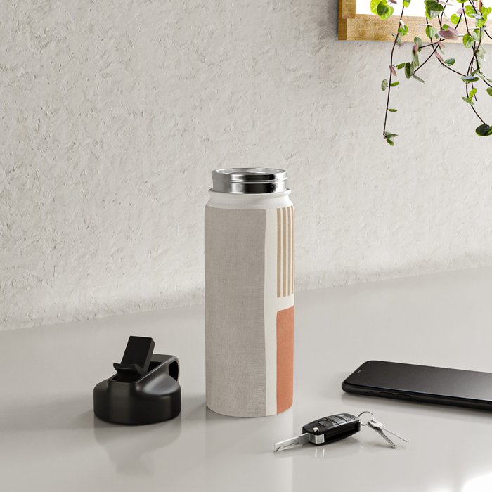 Terracotta Beige Tan Bold Lines Artwork Water Bottle Gallery Image 4