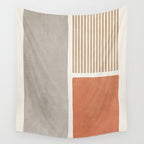 Terracotta Beige Tan Bold Lines Artwork Wall Tapestry Gallery Image 4
