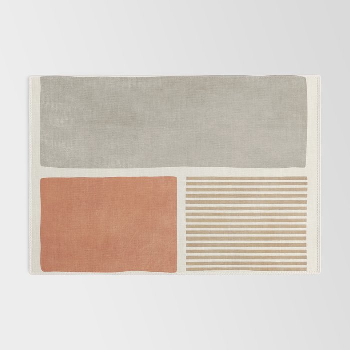 Terracotta Beige Tan Bold Lines Artwork Rug Gallery Image 2