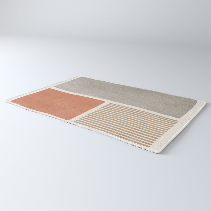 Terracotta Beige Tan Bold Lines Artwork Rug Gallery Image 3