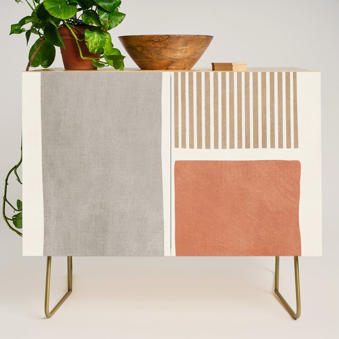 Terracotta Beige Tan Bold Lines Artwork Credenza Gallery Image 1