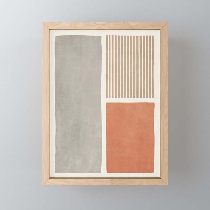 Terracotta Beige Tan Bold Lines Artwork Mini Art Print Gallery Image 1