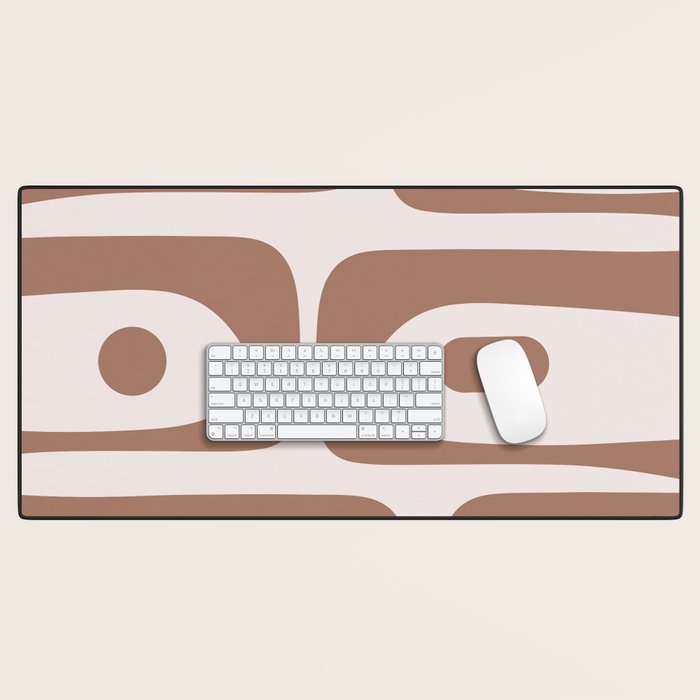 Mid Century Modern Abstract Piquet Pattern in Mocha Brown Latte Desk Mat Gallery Image 1