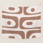 Mid Century Modern Abstract Piquet Pattern in Mocha Brown Latte Wall Tapestry Gallery Image 4