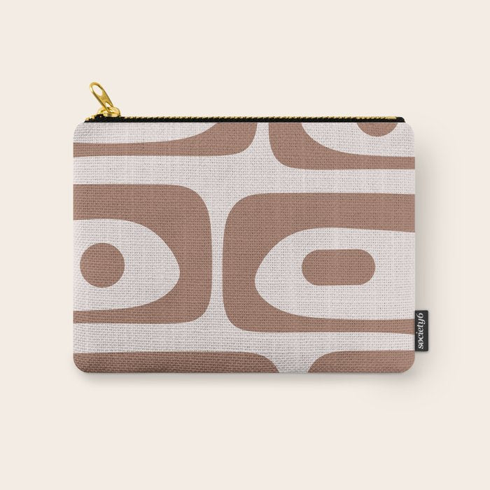 Mid Century Modern Abstract Piquet Pattern in Mocha Brown Latte Carry All Pouch Gallery Image 1