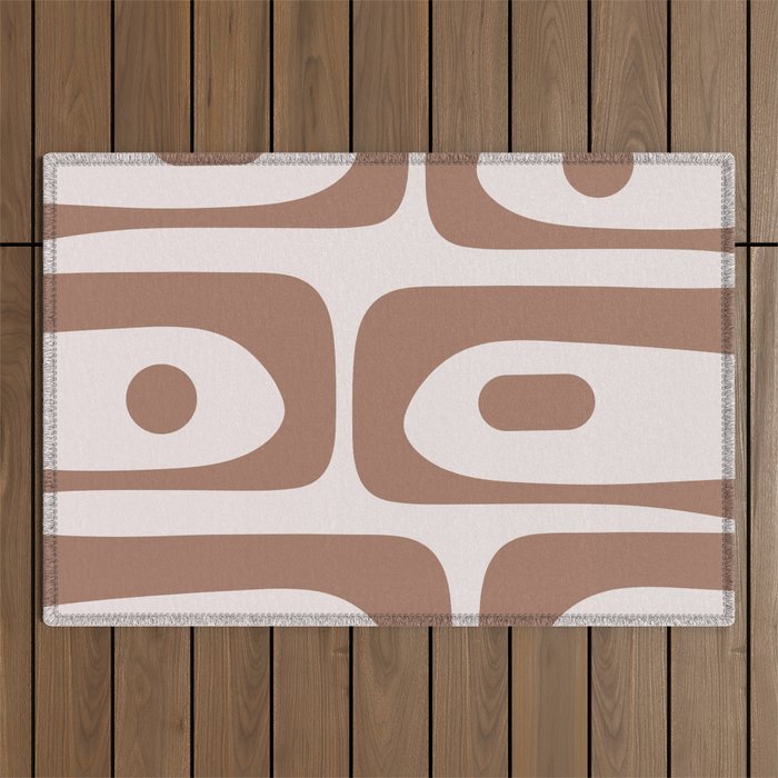 Mid Century Modern Abstract Piquet Pattern in Mocha Brown Latte Outdoor Rug Gallery Image 1