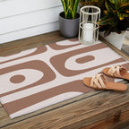 Mid Century Modern Abstract Piquet Pattern in Mocha Brown Latte Outdoor Rug Gallery Image 2