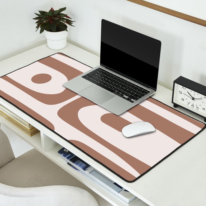 Mid Century Modern Abstract Piquet Pattern in Mocha Brown Latte Desk Mat Gallery Image 2