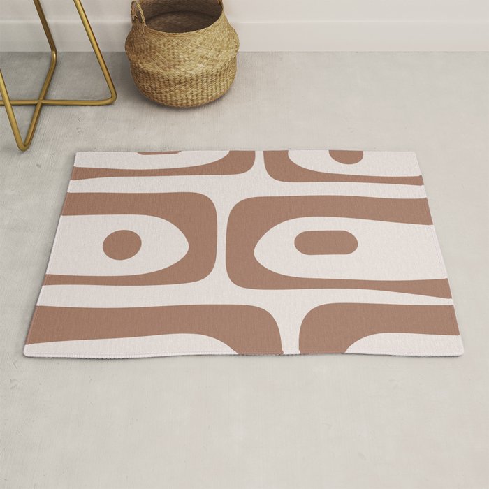 Mid Century Modern Abstract Piquet Pattern in Mocha Brown Latte Rug Gallery Image 1