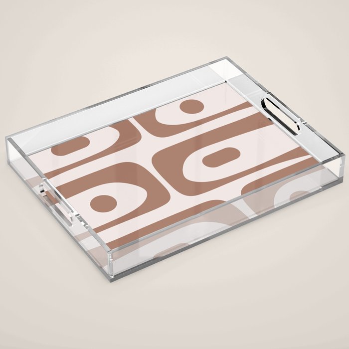 Mid Century Modern Abstract Piquet Pattern in Mocha Brown Latte Acrylic Tray Gallery Image 1