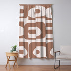 Mid Century Modern Abstract Piquet Pattern in Mocha Brown Latte Window Curtain Gallery Image 5