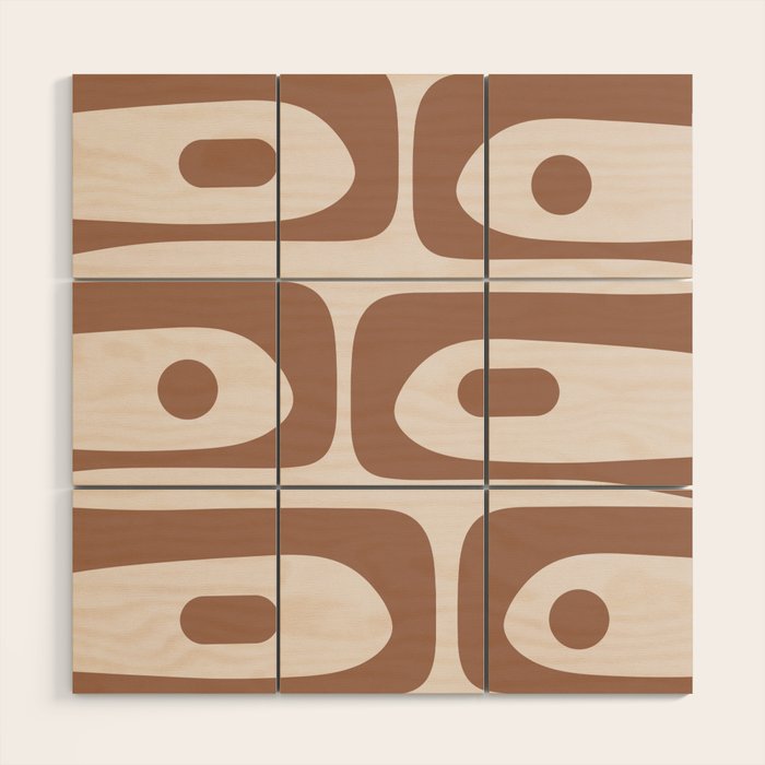 Mid Century Modern Abstract Piquet Pattern in Mocha Brown Latte Wood Wall Art Gallery Image 1