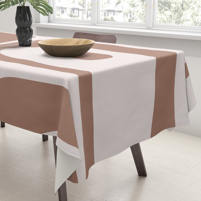 Mid Century Modern Abstract Piquet Pattern in Mocha Brown Latte Tablecloth Gallery Image 3