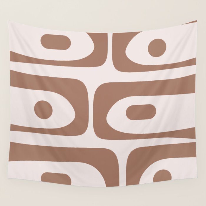 Mid Century Modern Abstract Piquet Pattern in Mocha Brown Latte Wall Tapestry Gallery Image 1