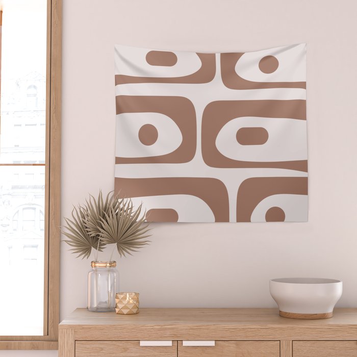 Mid Century Modern Abstract Piquet Pattern in Mocha Brown Latte Wall Tapestry Gallery Image 2