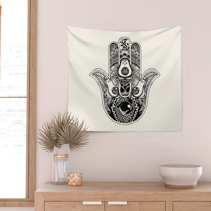 Hamsa Hand Avocado Wall Tapestry Gallery Image 2