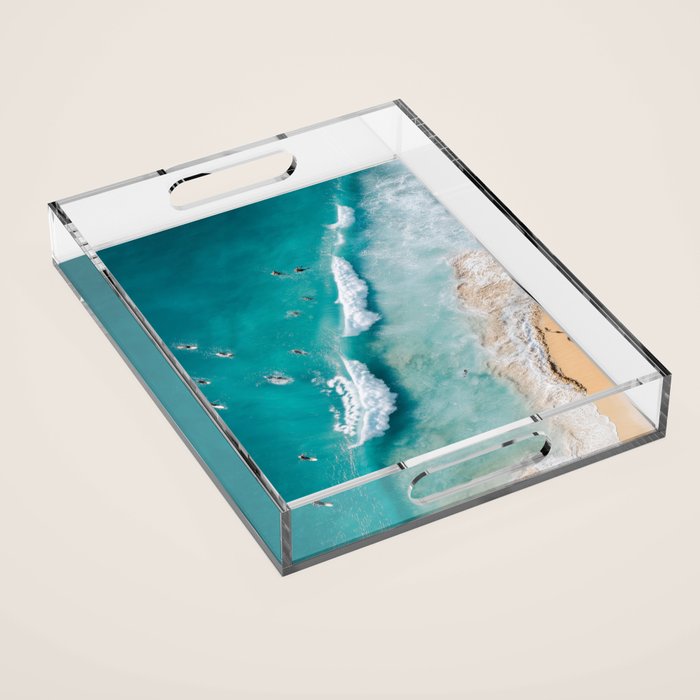 Surfers in Blue Waves Acrylic Tray Gallery Image 1