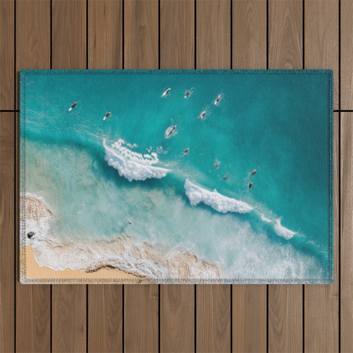 Surfers in Blue Waves Outdoor Rug Gallery Image 1